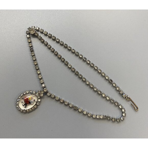 MCM Square Dancing Couple Rhinestone Pendant Necklace & Clip Earring Set Glass - Picture 9 of 13